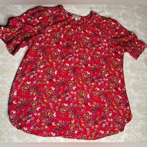 LOFT Outlet Women’s Floral Blouse Red keyhole neck Size Large 3/4 Sleeve